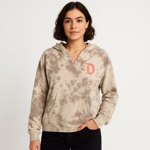 Disney Tie Dye Split Neck Hoodie Beige Gray Pullover Sweatshirt Women’s Large